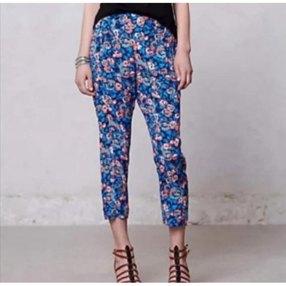 Elevenses Anthropologie Floral Pants Pattern Straight Leg Spring Artsy Fun Sz 2